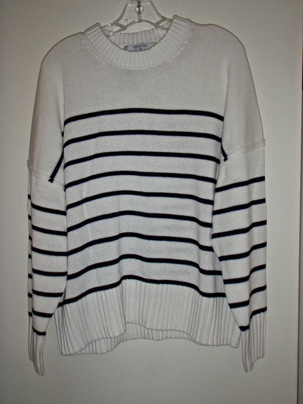 PRIMARK MEN'S BLACK & WHITE STRIPED CREW NECK COTTON SWEATER SIZE M~NWT!